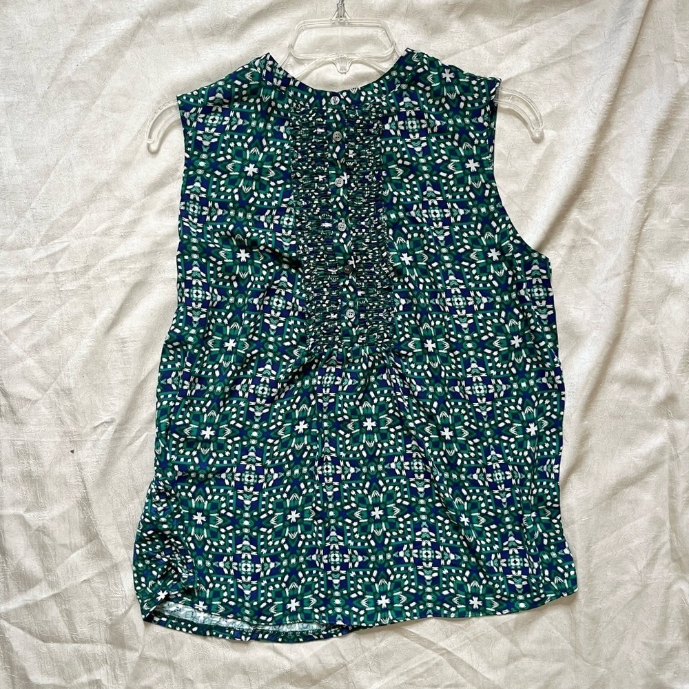 LOFT Emerald and Navy Patterned Blouse